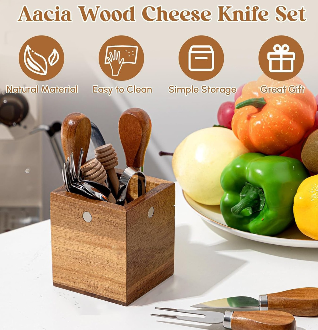 Acacia Cheese & Cutlery Knife Caddy