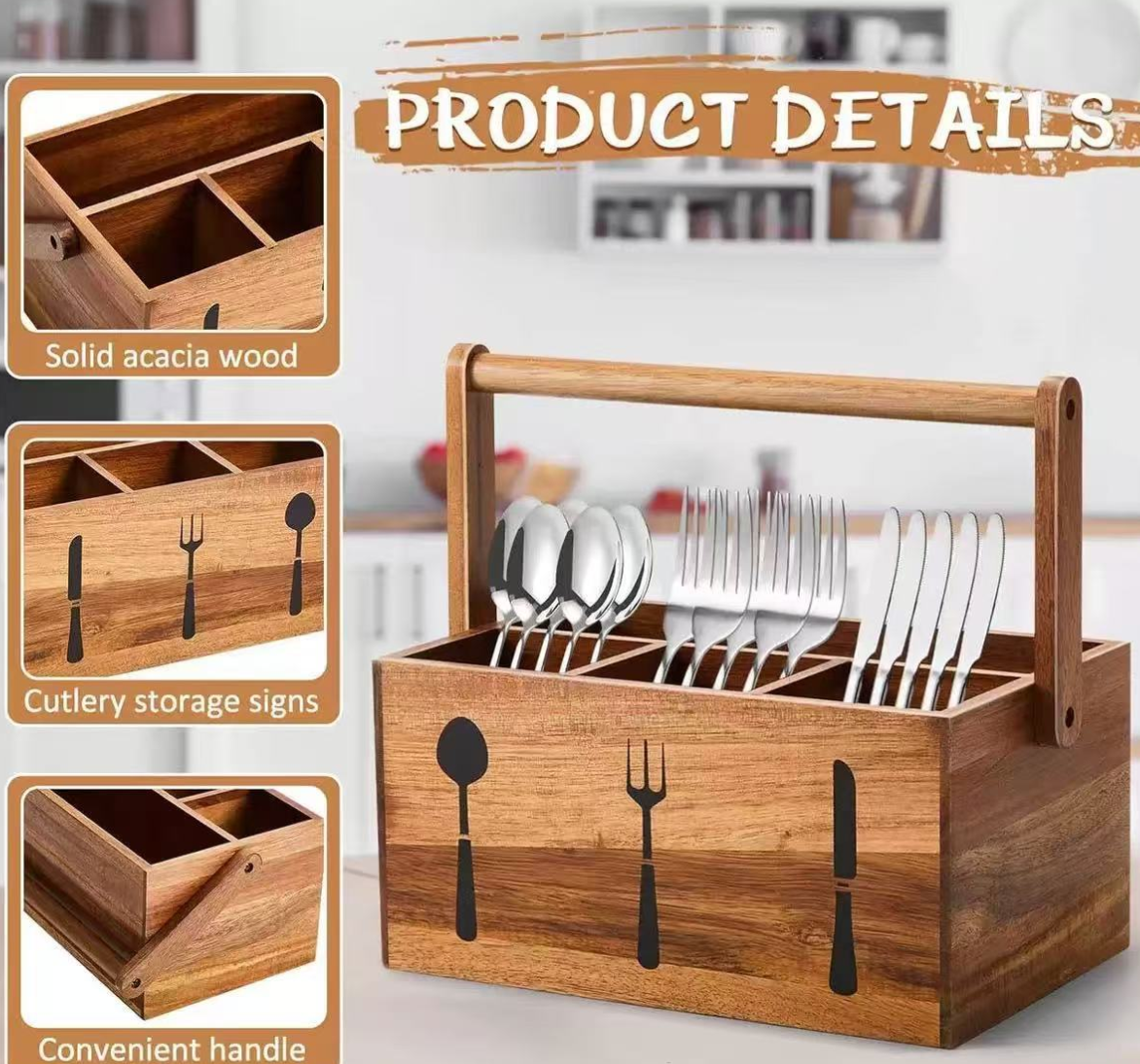 Acacia Handled Cutlery Caddy