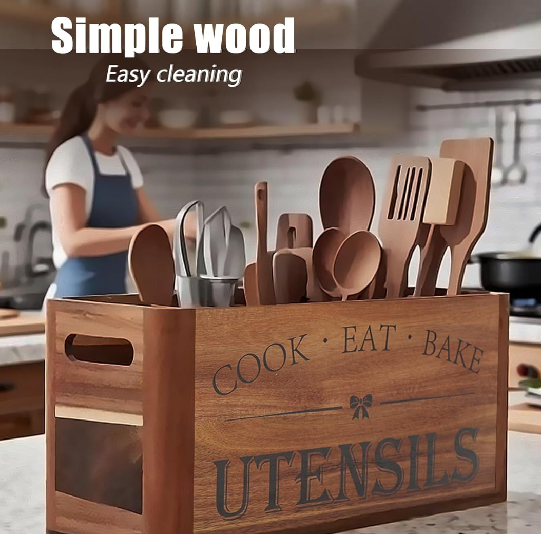 Acacia Wood Utensil Box