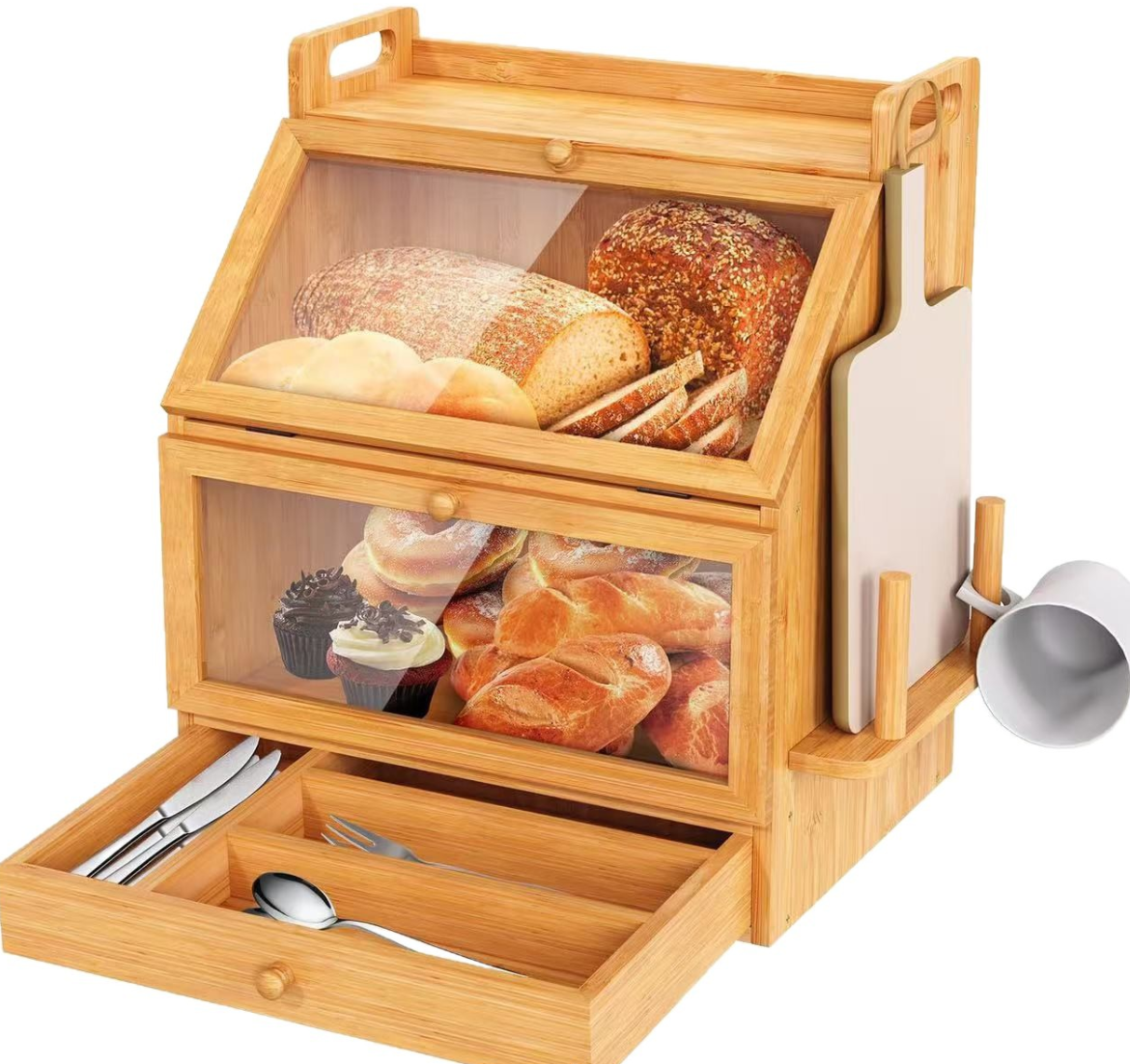 Hinged Bamboo Bread Bin