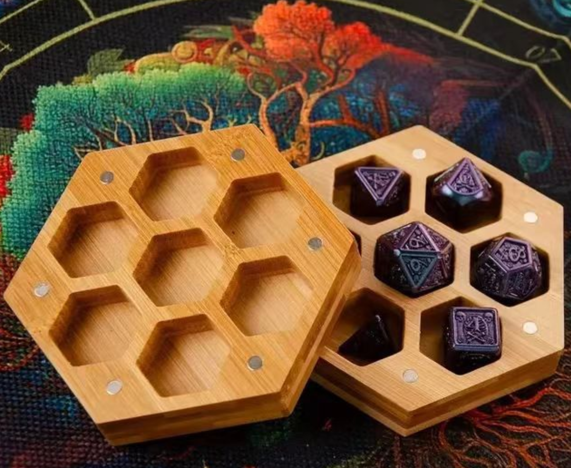 Bamboo Hexagonal Magnetic Dice Box
