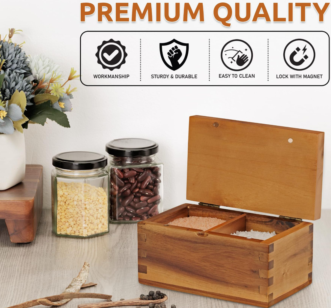 Pine Tea Box with Glass Jars