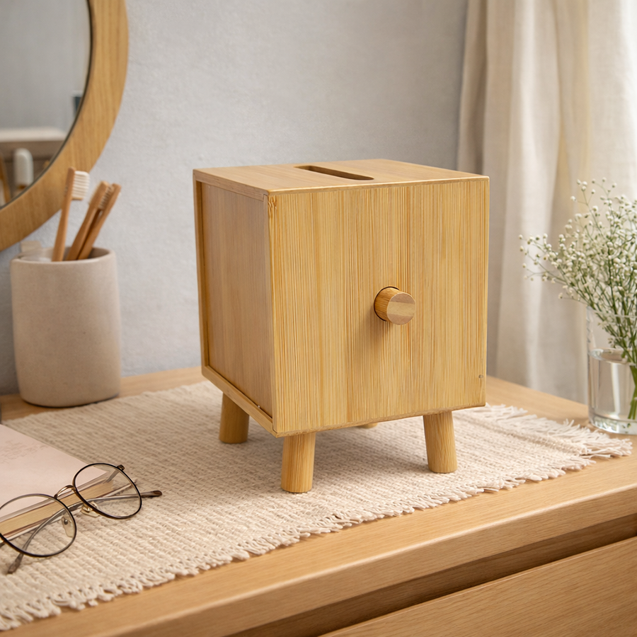 Smiley Face Bamboo Tissue Box