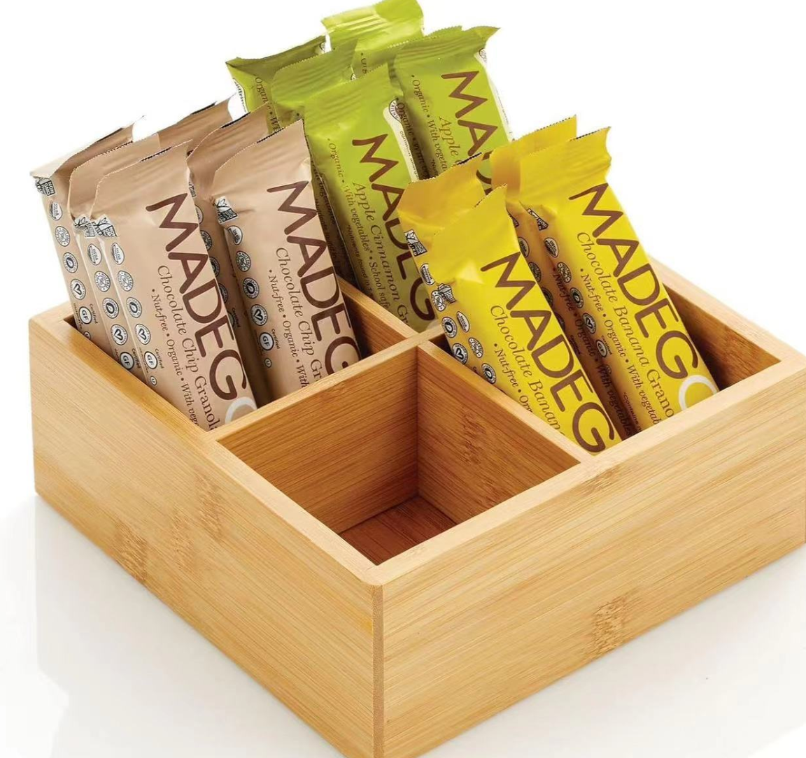 Bamboo 4-Compartment Snack & Tea Caddy